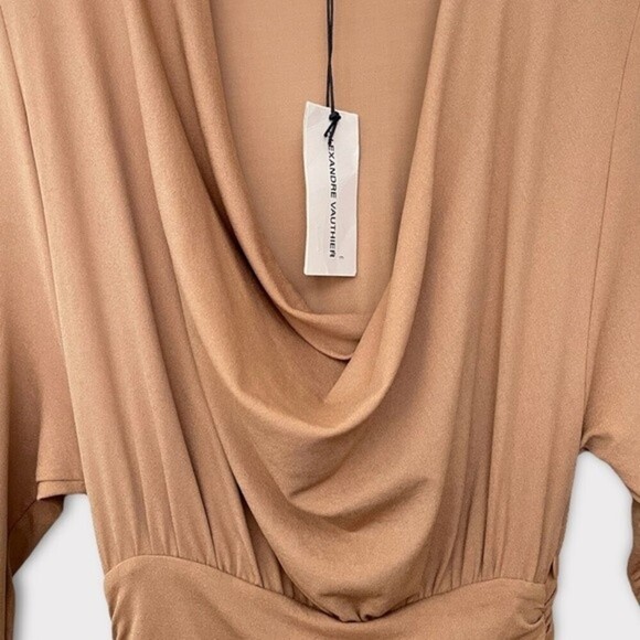 Alexandre Vauthier Draped Jersey Cowl Neck Mini Dress Tan NWT Womens Size 6 / 38 - Picture 8 of 13